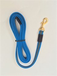 Поводок для собак прорезиненный плавающий 20мм*3м синий с черными нитями карабин бронза - фото 12987
