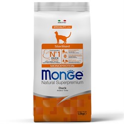 Сухой корм для кошек MONGE Monoprotein Sterilised для Стерилизованных с УТКОЙ 1,5 кг - фото 16477