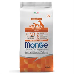 Сухой корм для собак MONGE Dog Monoprotein Взрослых ВСЕХ пород Утка рис/картофель 2,5 кг - фото 16563