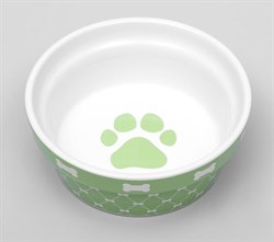 Миска для собак и кошек керамическая Косточки и лапки зеленая - фото 16620