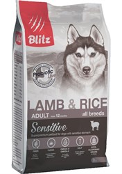 Сухой корм для собак BLITZ ADULT Взрослых всех пород Ягненок с рисом, 2кг - фото 16970