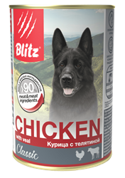 Влажный корм для собак Blitz Classic Dog для всех пород и возрастов Курица/Телятина 750г - фото 17063